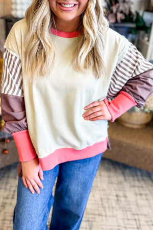 White sweatshirt with hip-length and pullover