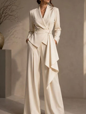 classic pants set in Light Blue with shawl lapel