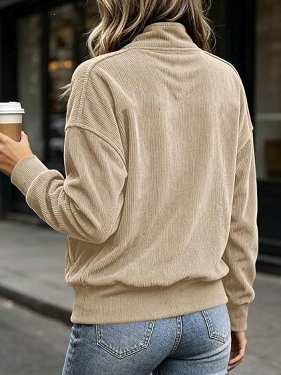 Full Size Quarter Snap Kangaroo Pocket Sweatshirt in Army Green with buttoned