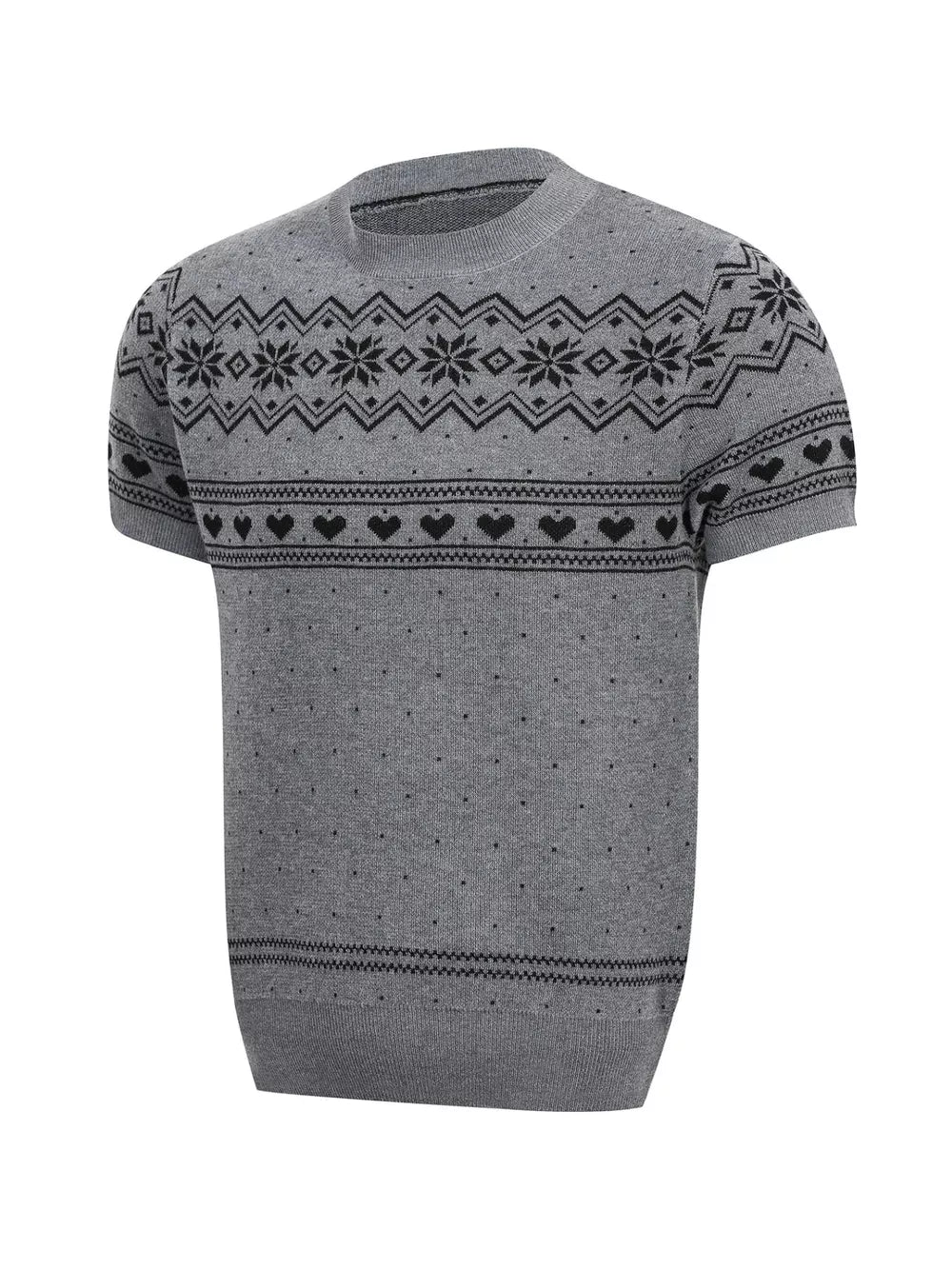 Black Men's Short-sleeve Fair Isle Knit Top