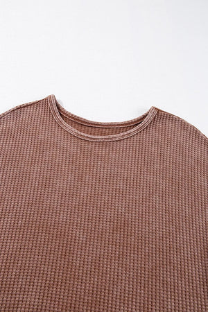 Waffle Knit Fringed High Low Loose Top option 5