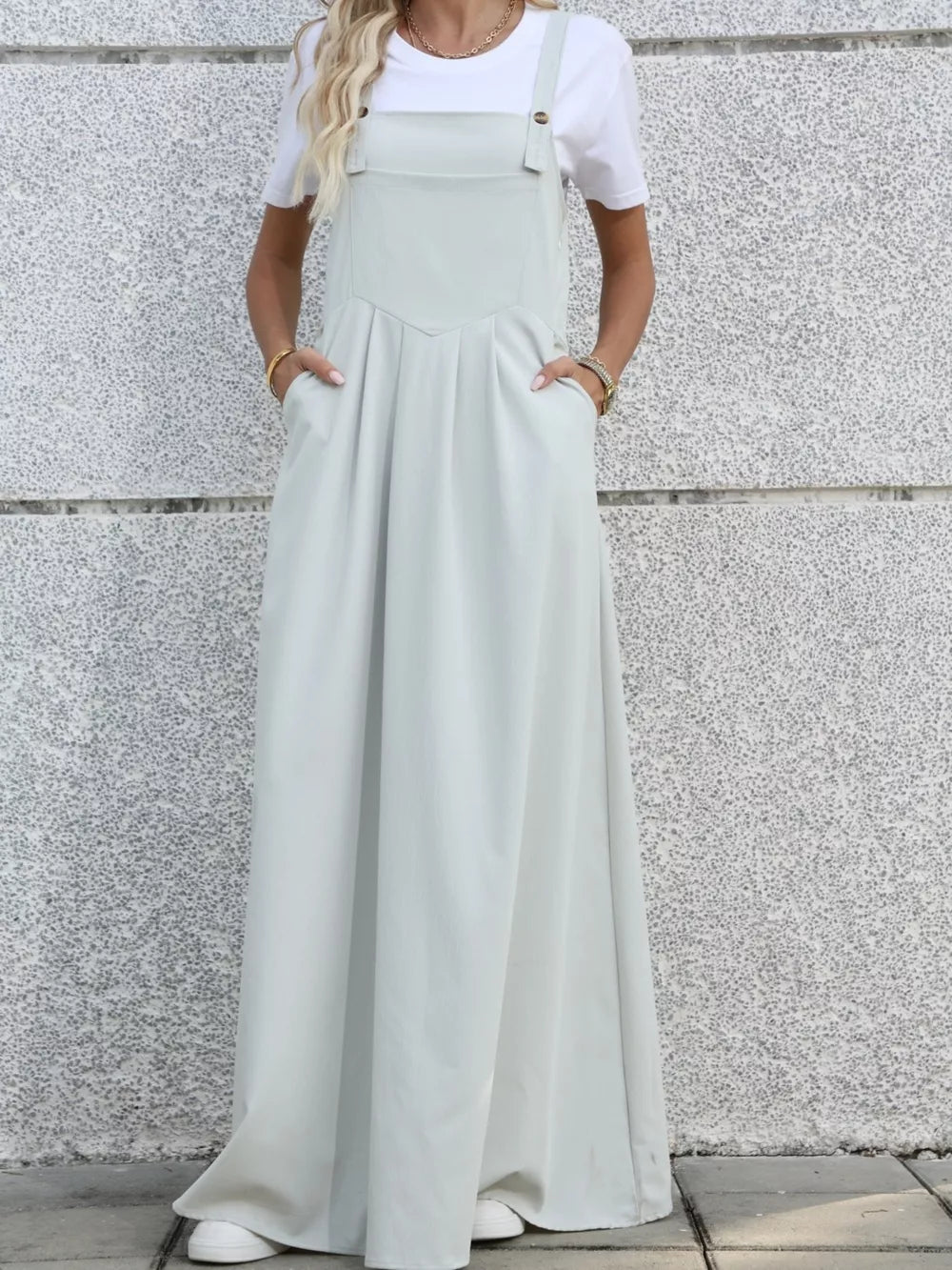 Pleated Detail Overall Dress in Grey