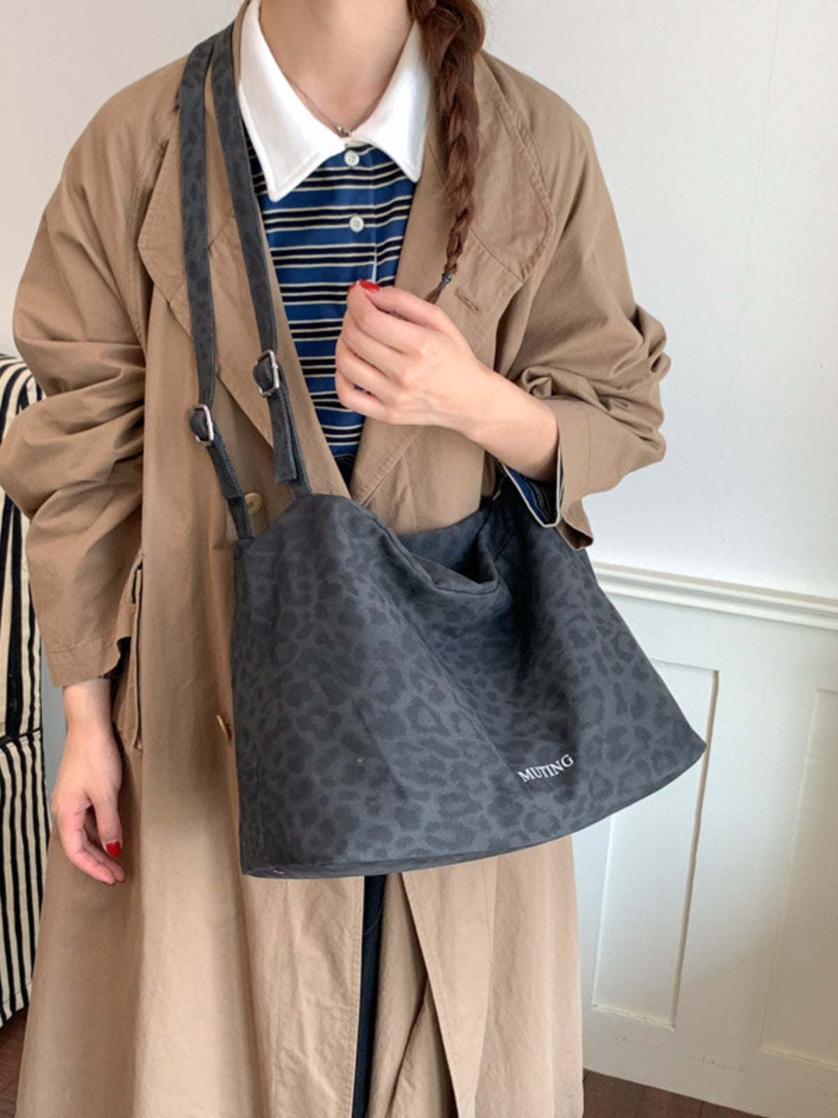 tote featuring leopard in light gray with Polyester Imported Size &amp texture