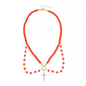 necklace in Red with beaded and beaded
