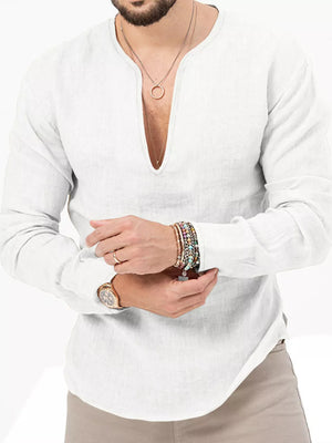 Men's Slim Fit Long Sleeve Blouse Plus Size in Tan