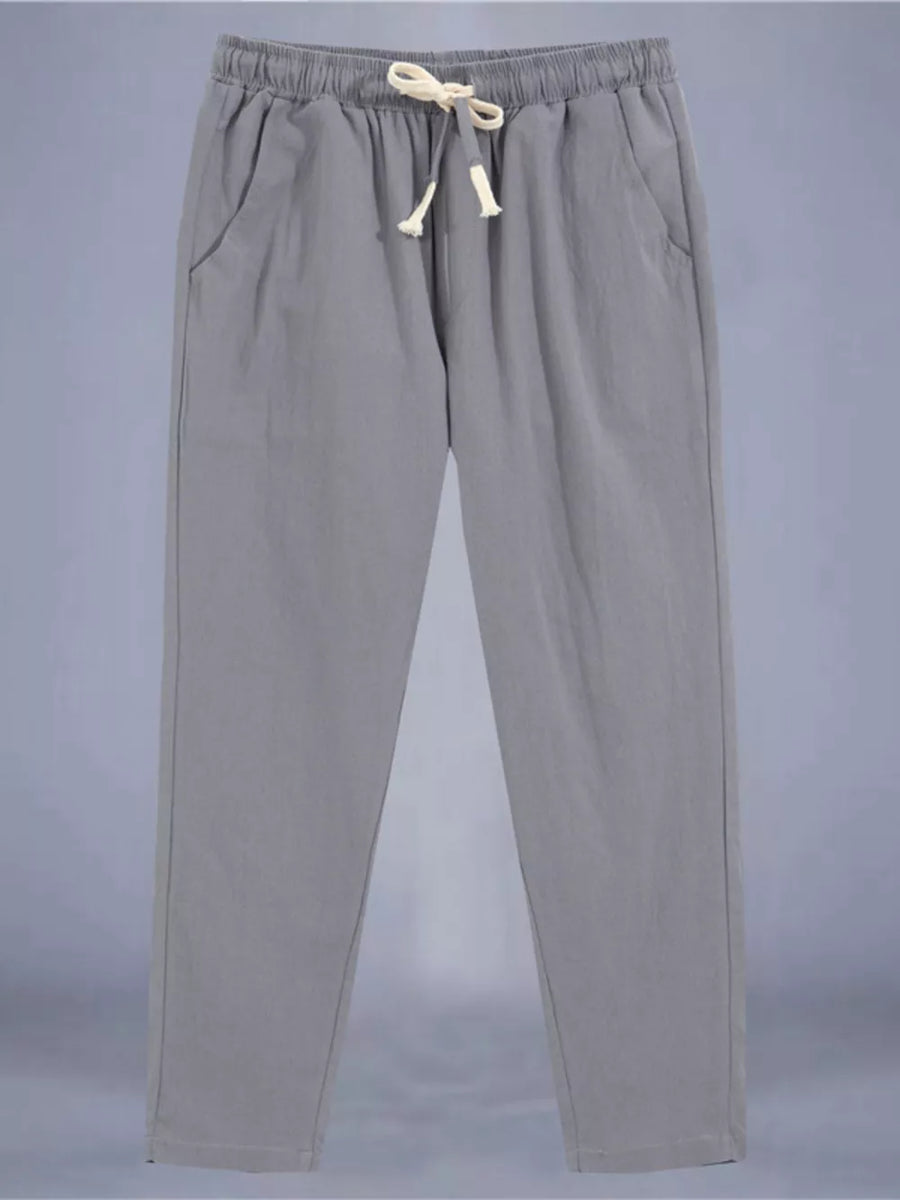 Men's Plus Size Drawstring Loose Fit Pants in Dark Gray