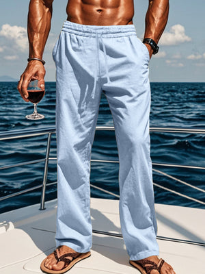 pants in Khaki with drawstring and full-length