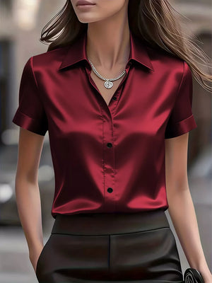 White Satin Short-sleeve Shirt