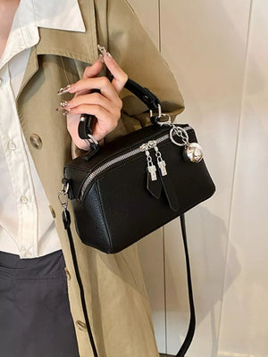 Textured Mini Pu Leather Handbag in White