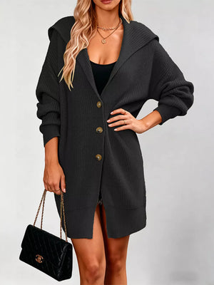 cardigan in charcoal featuring buttoned and oversized fit