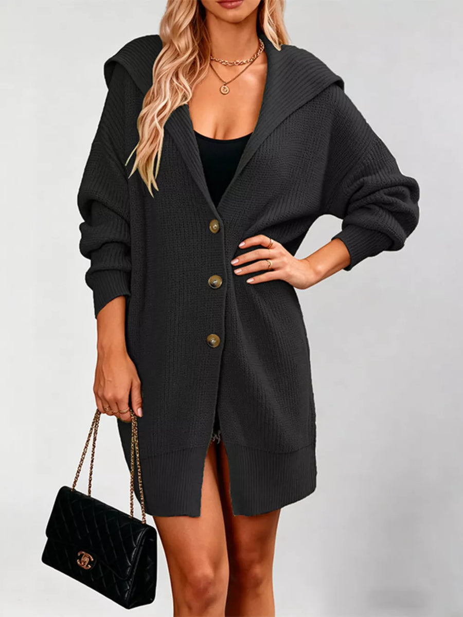cardigan in charcoal featuring buttoned and oversized fit