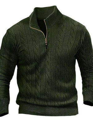 Army Green Men's Cable Knit Half-zip Sweater Plus Size