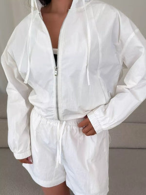 Yellow Lightweight Hooded Jacket And Shorts Set