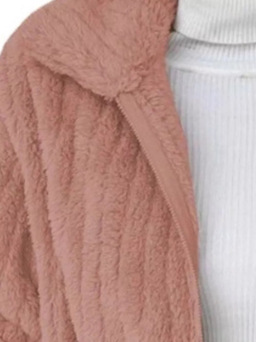Pink regular faux fur coat with collared