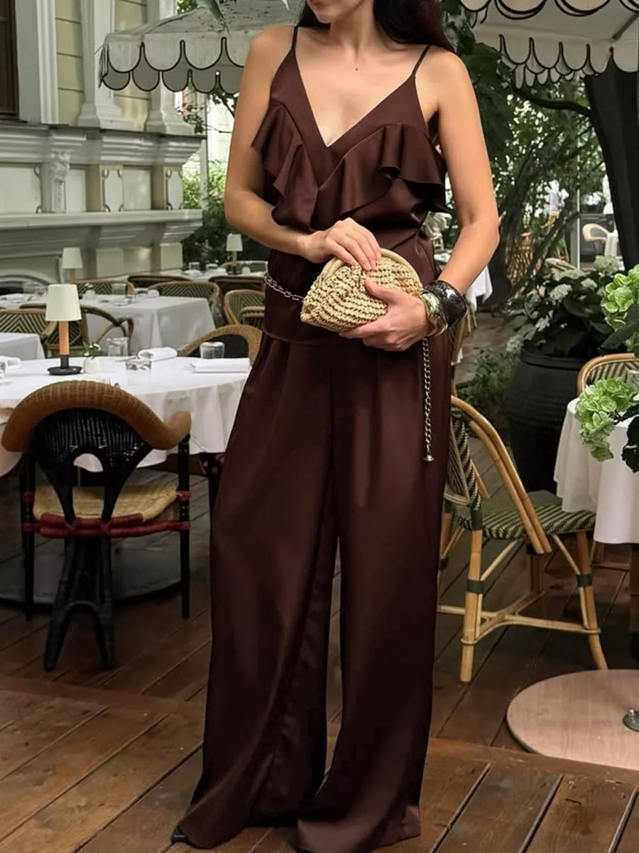 Brown two-piece set with full-length and pullover