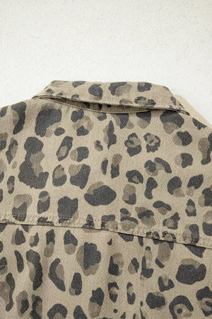 streetwear denim jacket in Leopard with collared