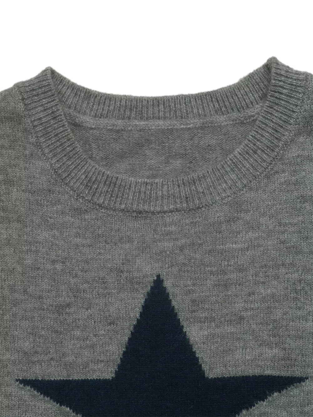 light gray pullover sweater with ribbed cuffs and long sleeve