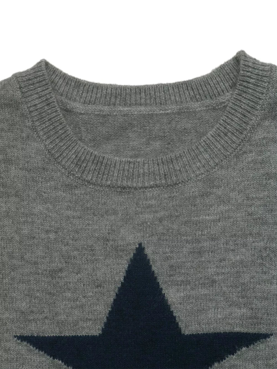 light gray pullover sweater with ribbed cuffs and long sleeve