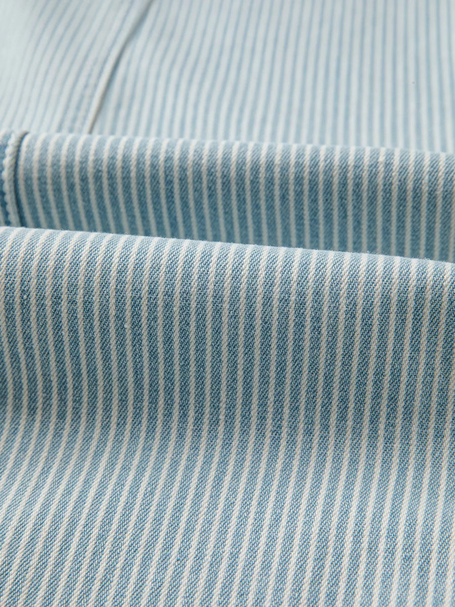 Light blue striped cotton blend jeans with drawstring detail