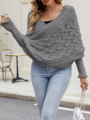 Cable Knit Batwing Sleeve Sweater in Blue