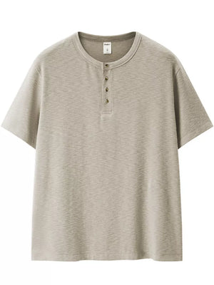 Men's Short Sleeve Henley T-shirt in Beige