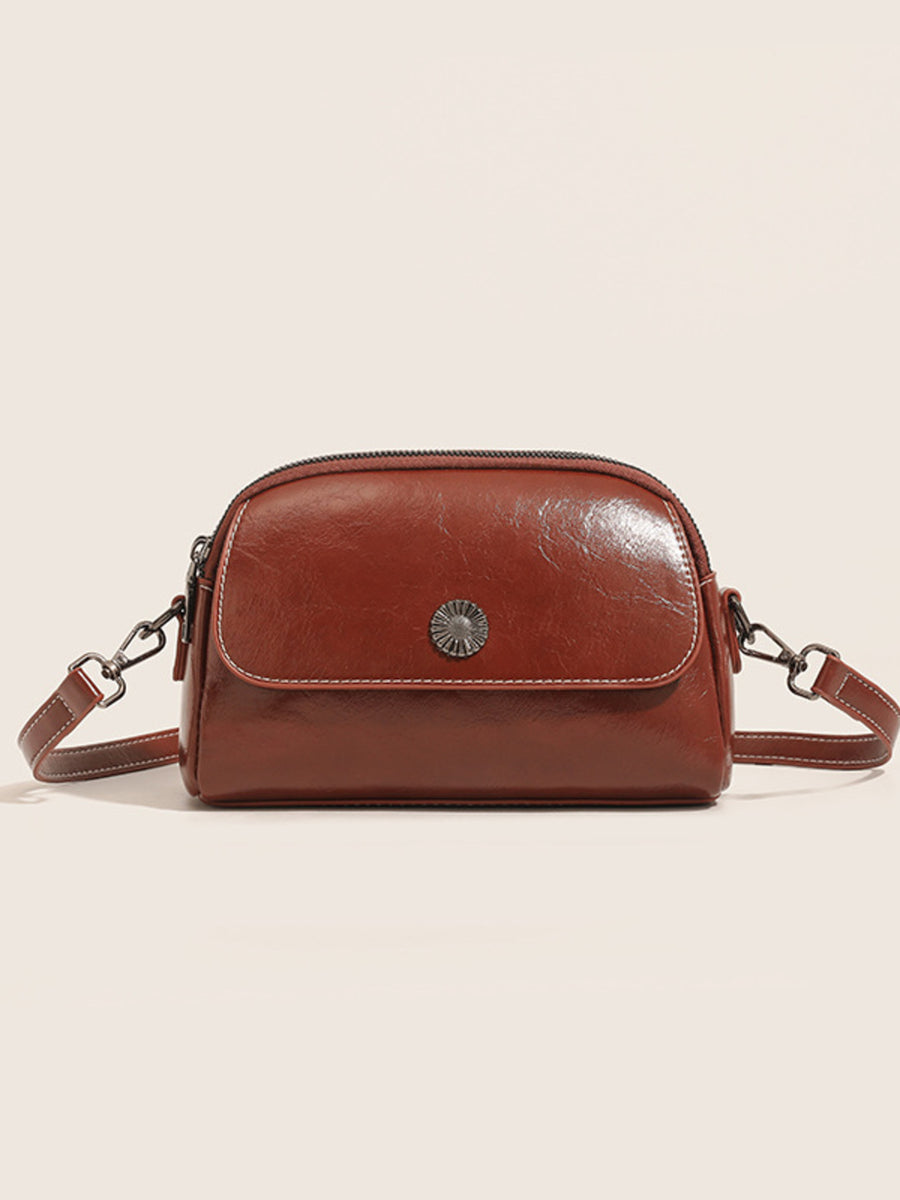 PU Leather Crossbody Bag With Metal Emblem in Brown