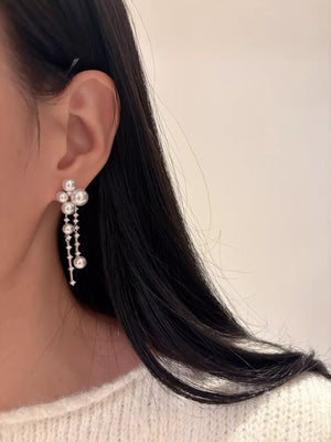 Synthetic Pearl, 925 silver needle, Zircon Care instructions: Avoid wearing duri earrings in silver with dangle silhouette