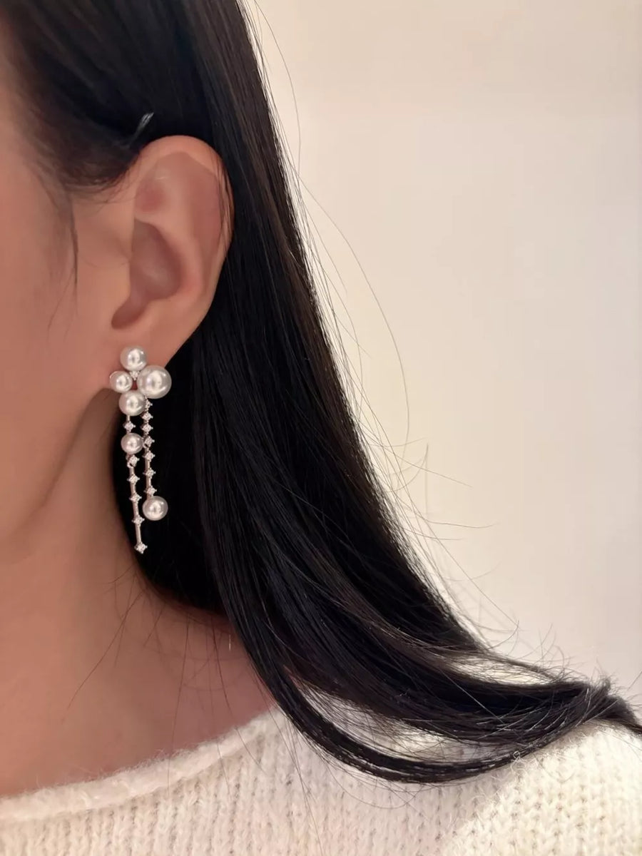 Synthetic Pearl, 925 silver needle, Zircon Care instructions: Avoid wearing duri earrings in silver with dangle silhouette