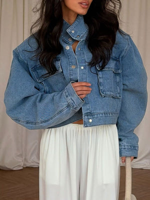 streetwear denim jacket in Blue with collared