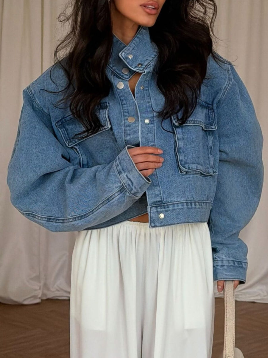 streetwear denim jacket in Blue with collared