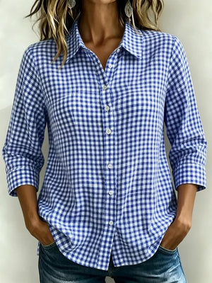Orange Full Size Plaid Collared Button Up Shirt