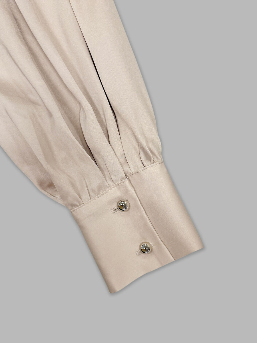 midi dress in Champagne Color with buttoned cuffs and midi