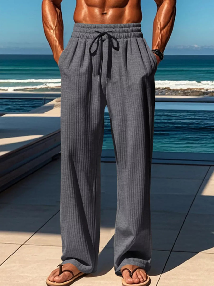 Army Green Men's Ribbed Knit Wide-leg Sweatpants Plus Size