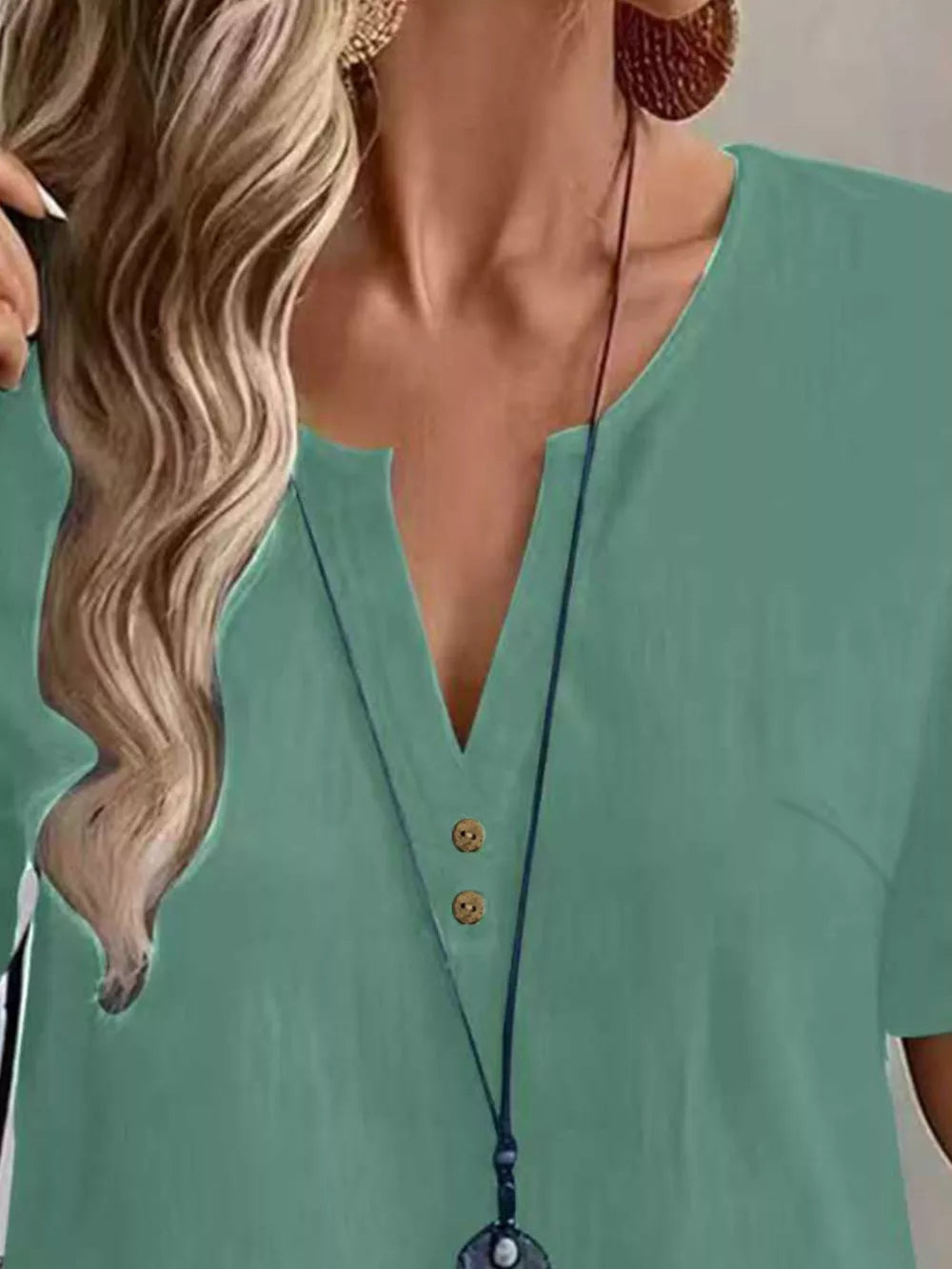 Notched Short Sleeve Blouse in White with notched neckline