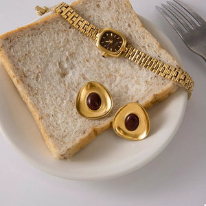18K Gold-Plated,Resin,Stainless Steel Care instructions: Avoid wearing during ex earrings in dark brown with regular