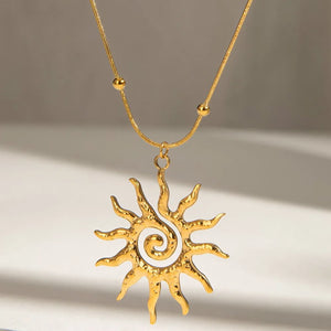 Gold necklace featuring 18K gold-plated and sun motif