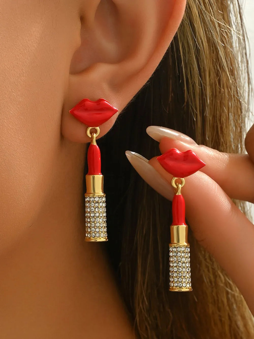 earrings in red featuring drop earrings and straight fit
