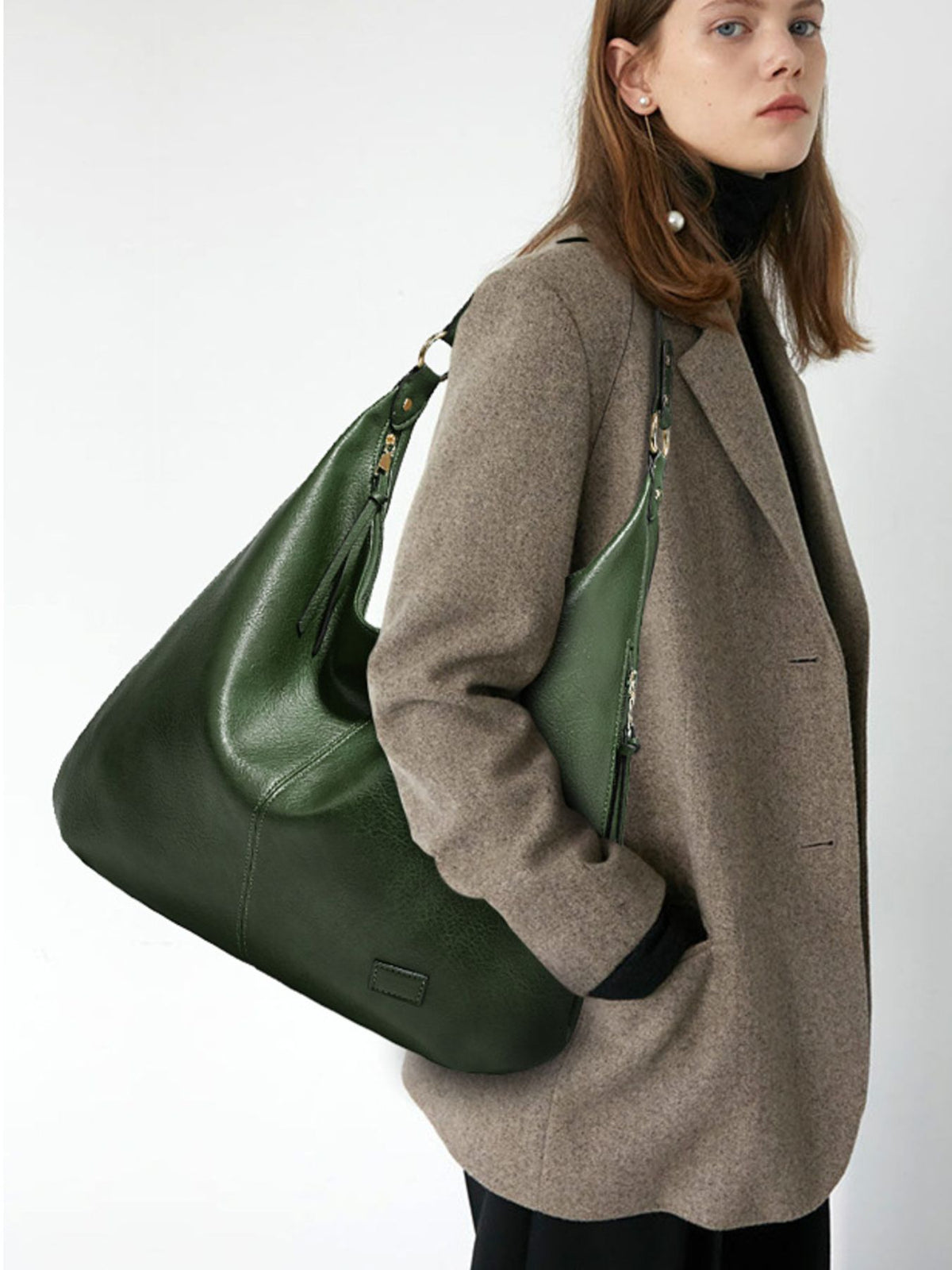 PU Leather Imported Size &amp shoulder bag in Brown with slouchy silhouette