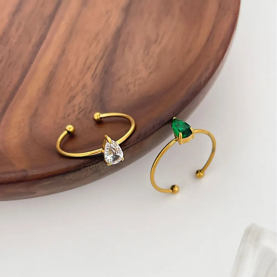 2-piece 18k Gold-plated Inlaid Zircon Open Ring in Gold with 18K gold-plated
