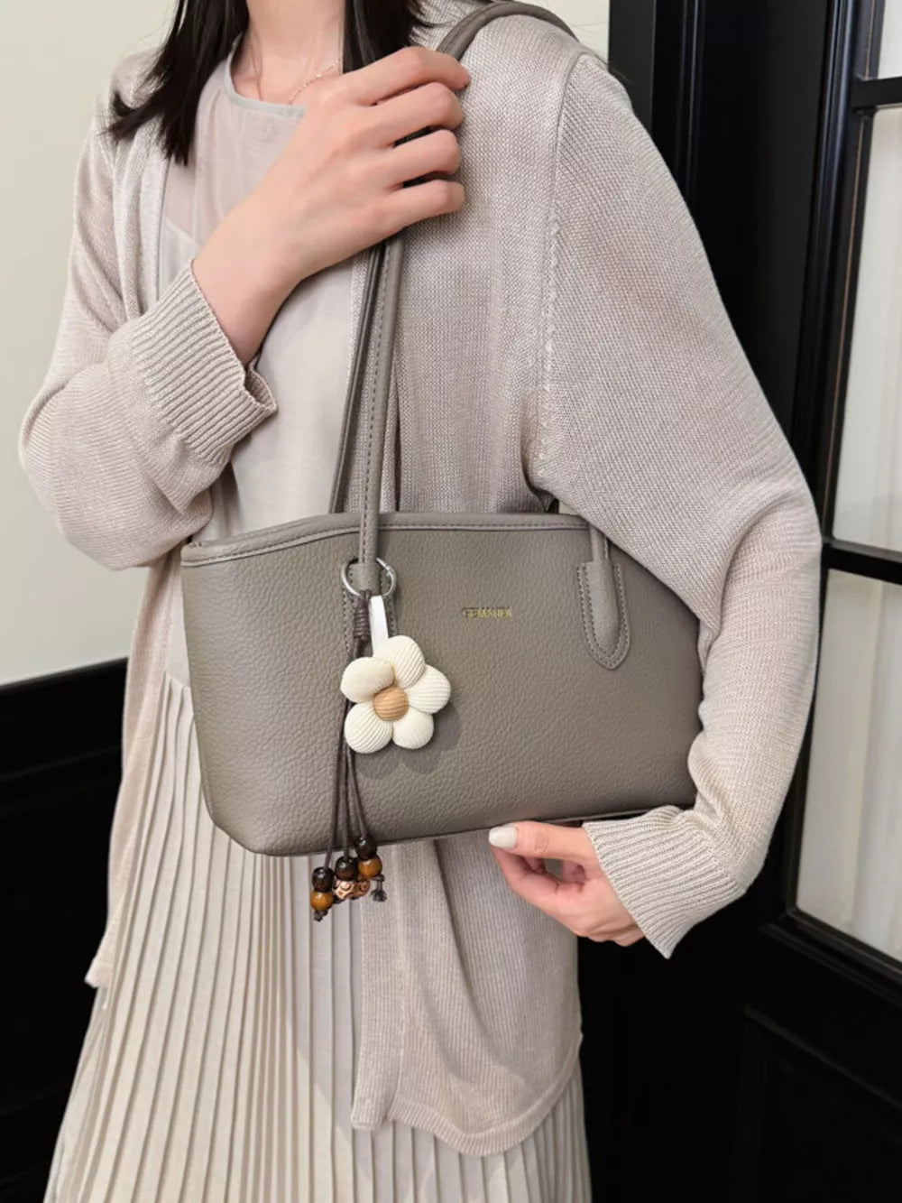 Gray with Pu Leather Shoulder Bag