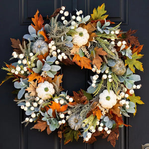 wreath in orange with floral and decorative