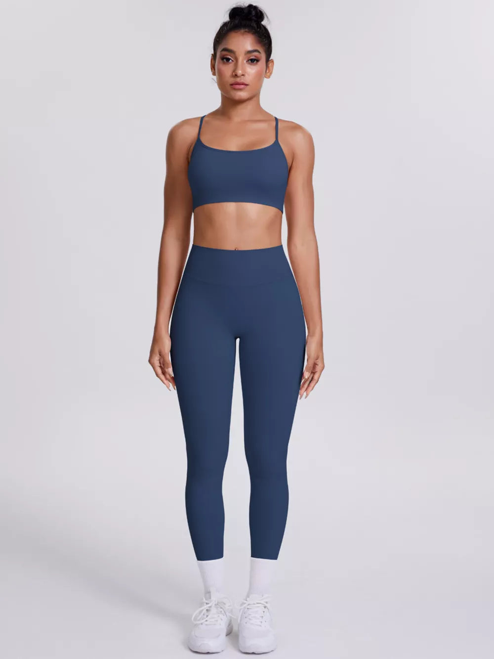 sage green fitted sports bra with scoop neck