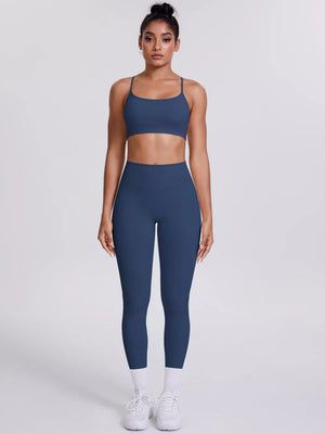 sage green fitted sports bra with scoop neck