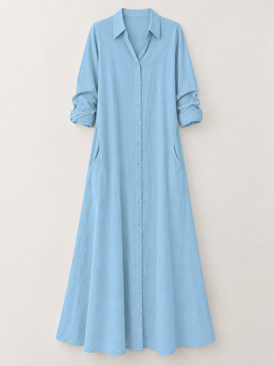 Polyester and spandex shirt dress in Royal Blue with relaxed silhouette