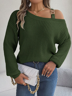 Orange pullover sweater with openwork and long sleeve