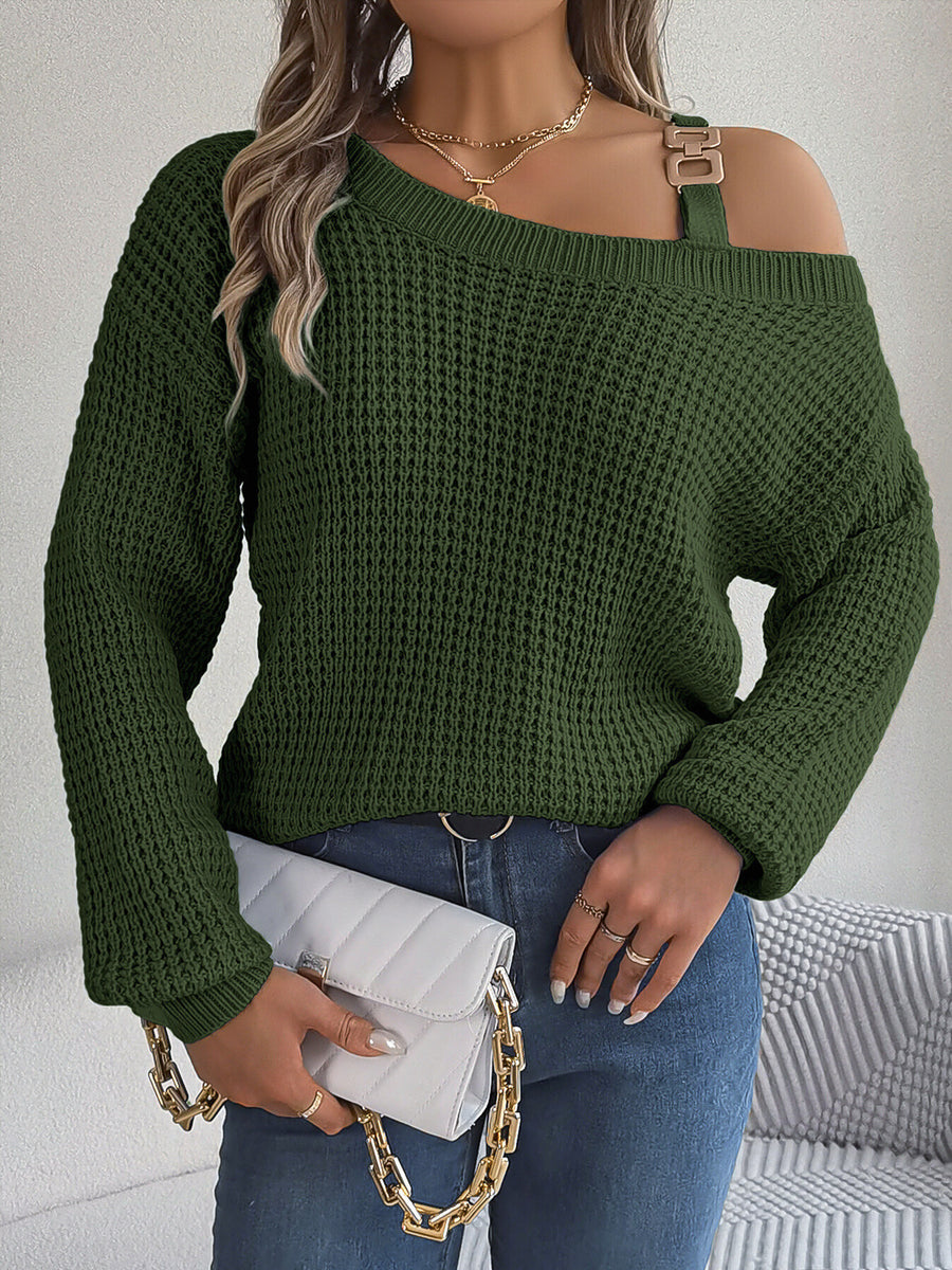 Orange pullover sweater with openwork and long sleeve