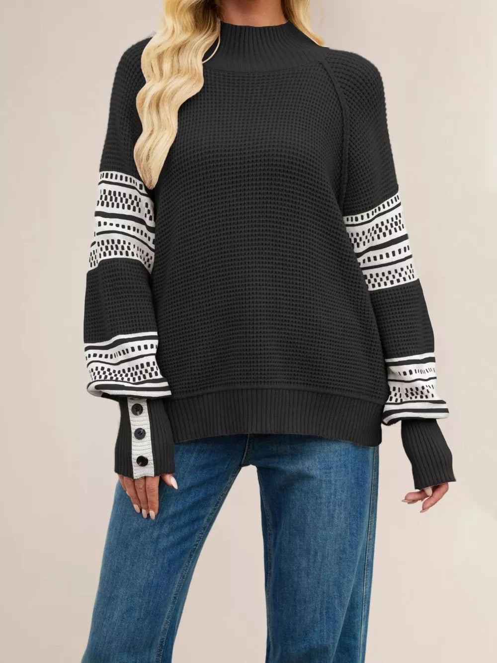 classic mock neck sweater in ivory with mock neck