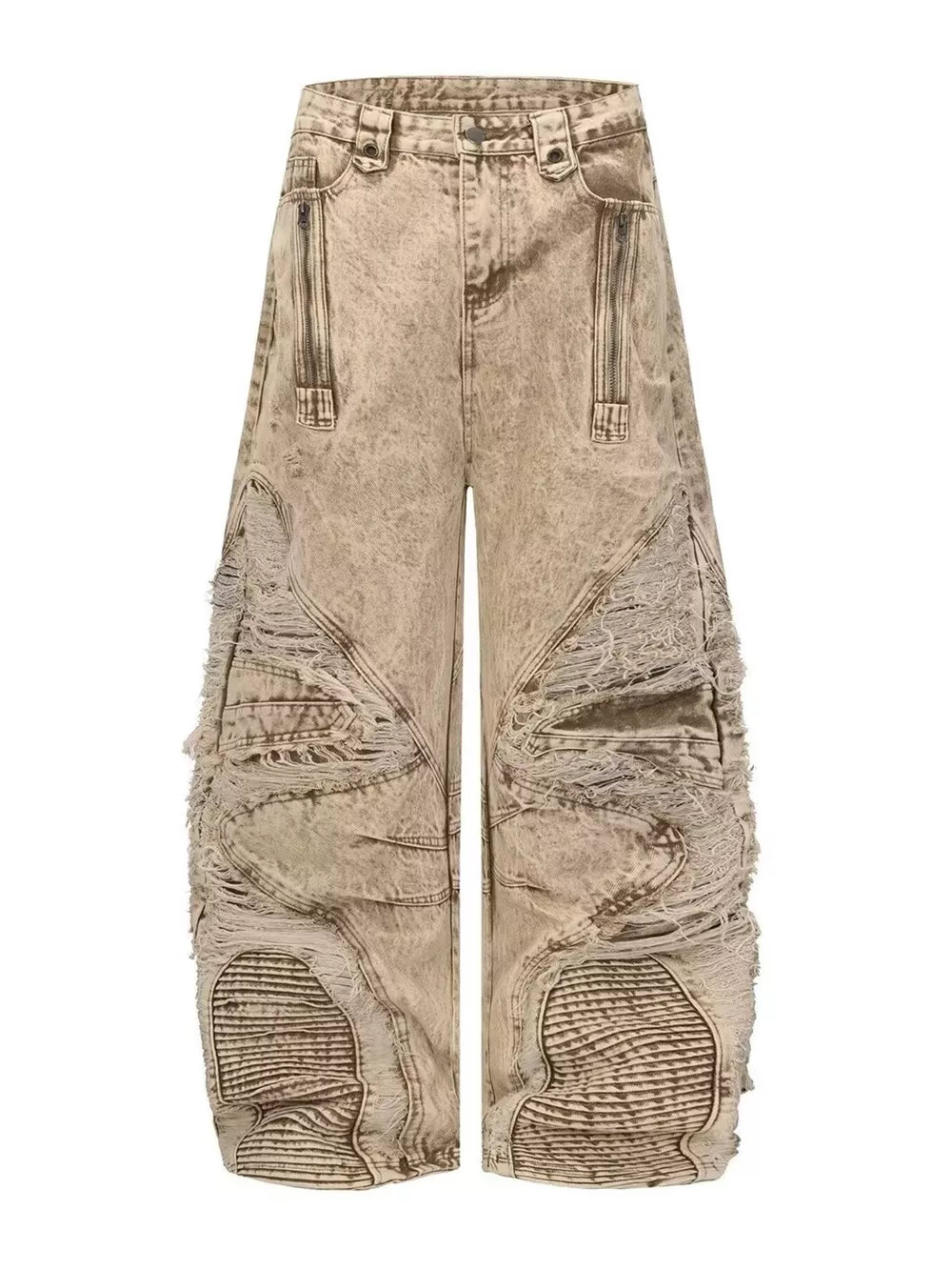 Khaki Men's Distressed Wide-leg Jeans Plus Size