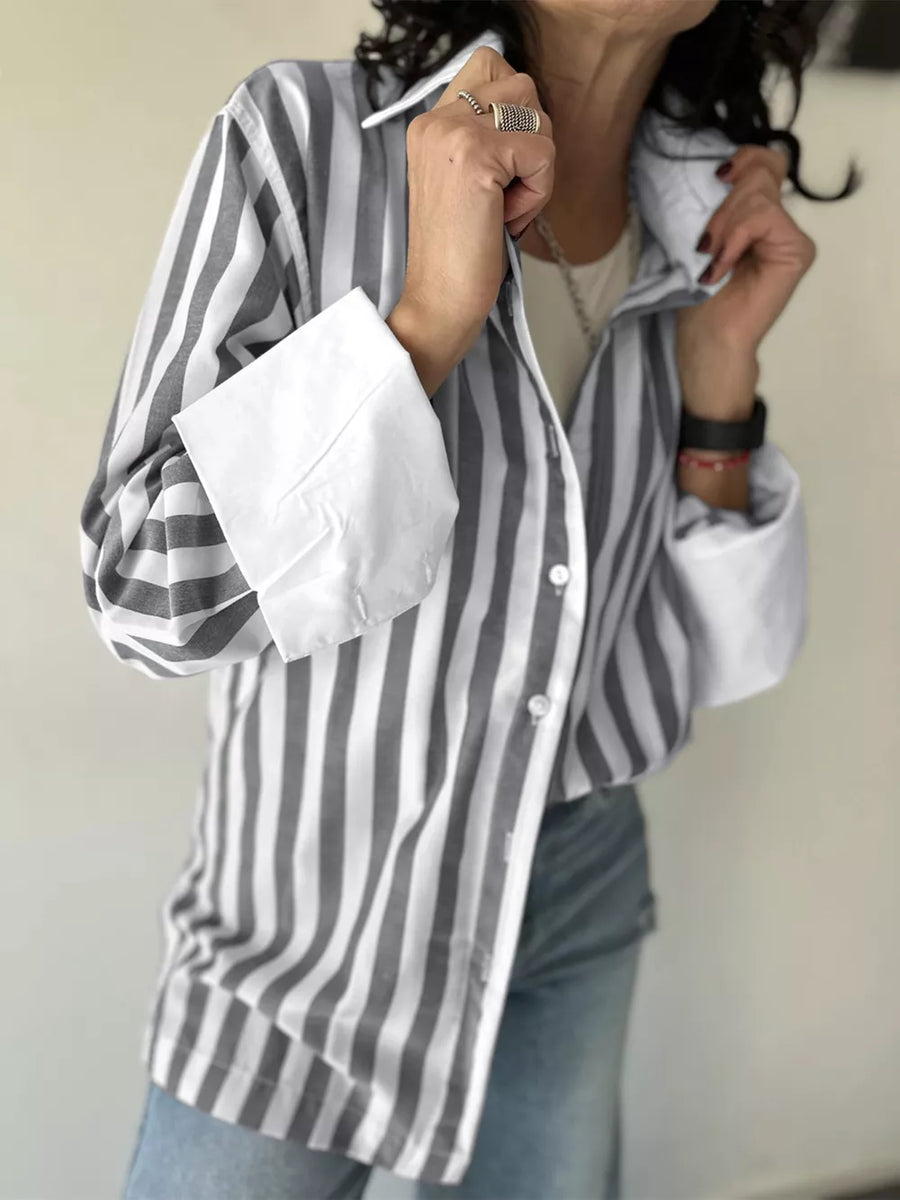 Striped Button-up Long Sleeve Shirt option 5