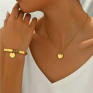jewelry set in gold featuring heart charm and n/a fit